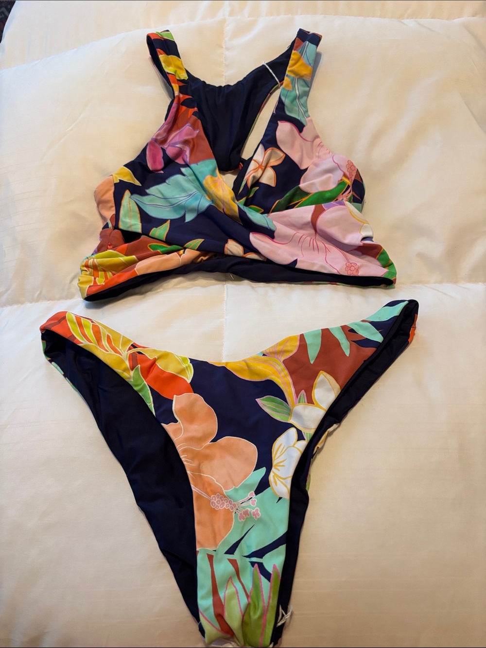 Floral Print Navy Bikini Set - Tropical Multi-Color Women's Swimwear